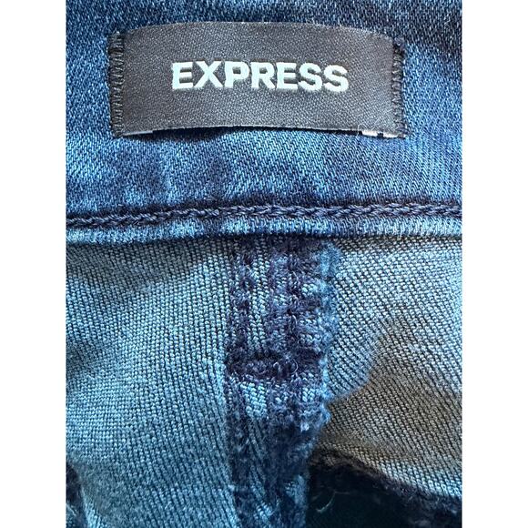 Express Skyscraper Mid Rise Skinny Jeans Dark Wash Slit Hem Size 6R - Picture 3 of 8